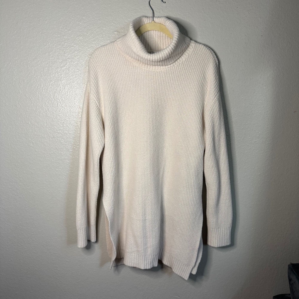 The Drop Cream Oversized Turtleneck Sweater With Side Slits